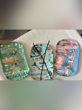 Set of 3 city melamine mini trays Miami, Honolulu